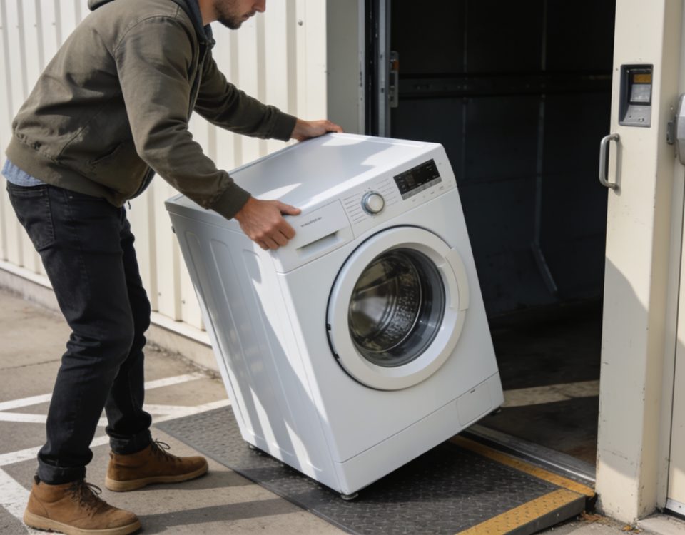 Personne deposant une machine a laver au centre recyclage