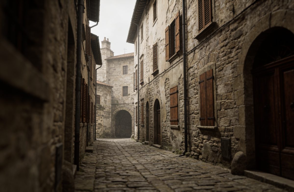 Rues sombres et étroites de la vieille ville médiévale