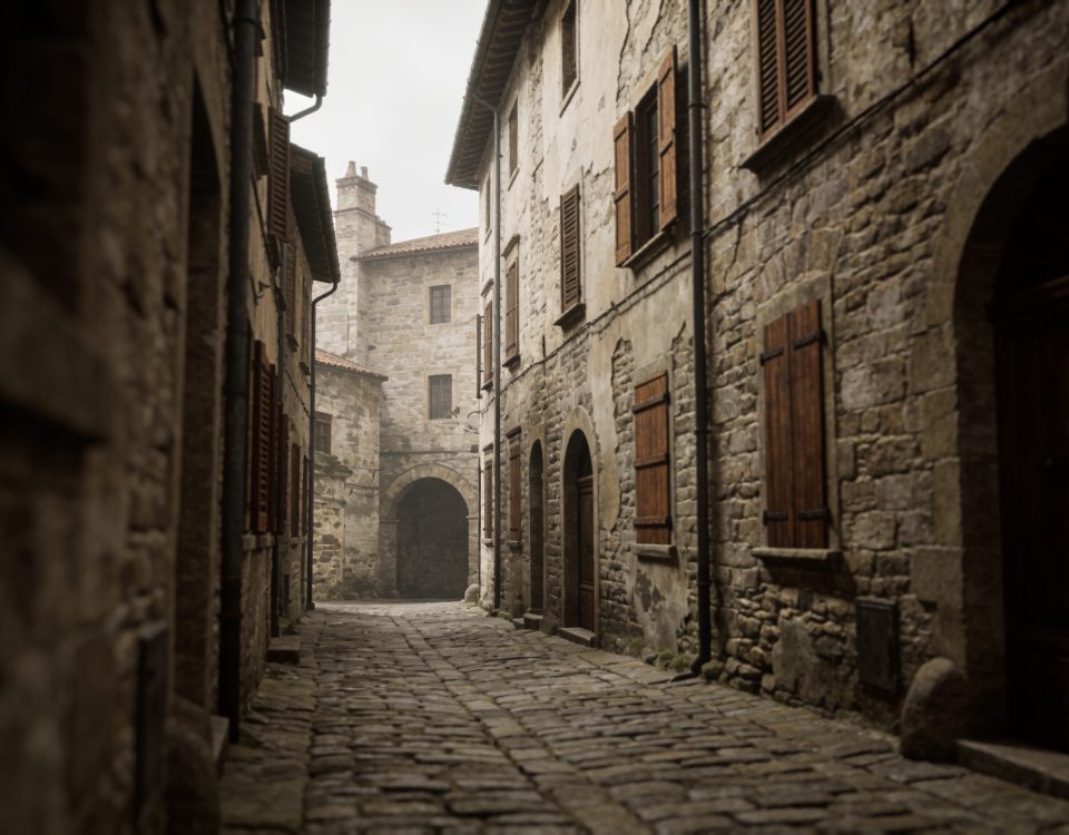 Rues sombres et étroites de la vieille ville médiévale