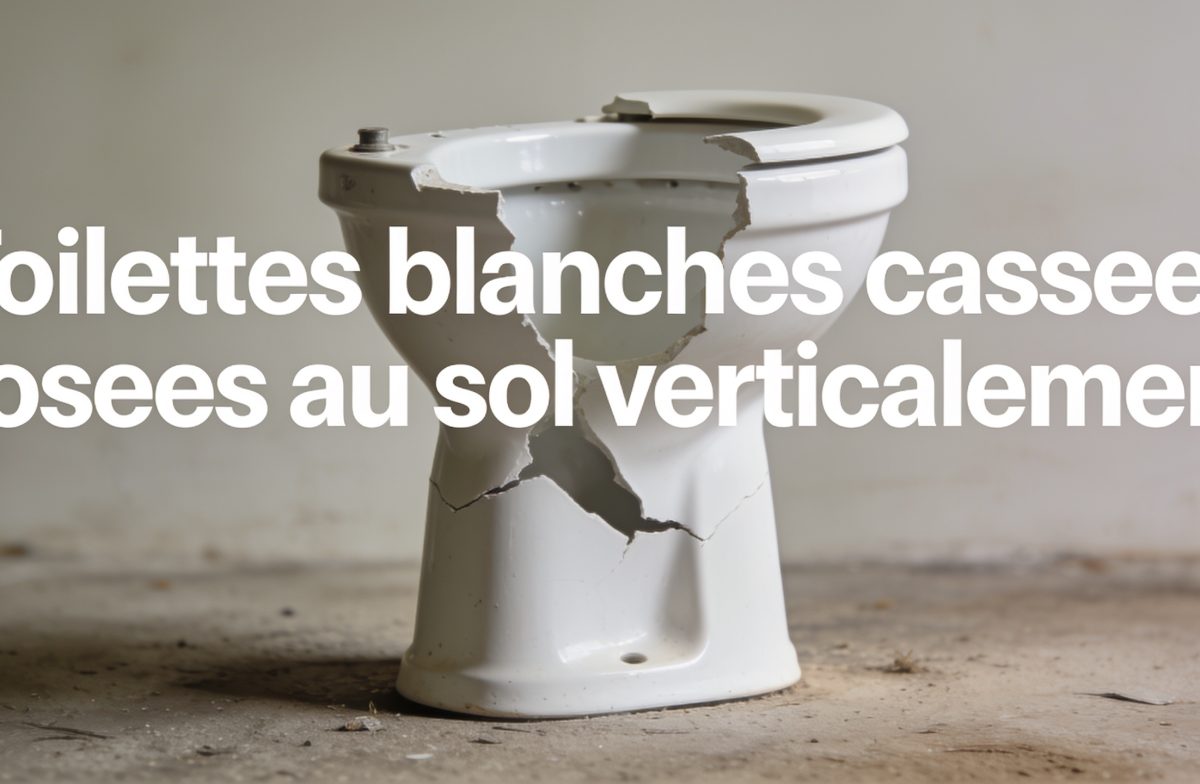 Toilettes blanches cassees posees au sol verticalement
